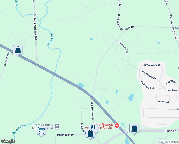 map of restaurants, bars, coffee shops, grocery stores, and more near 94 Mote Road in Carrollton