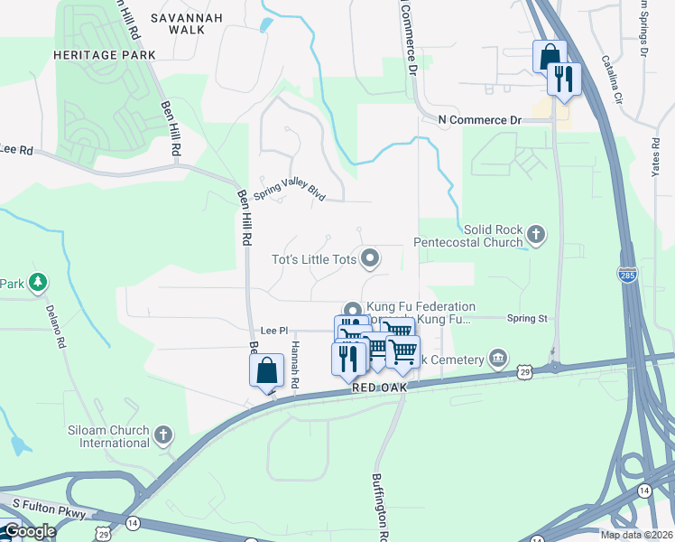 map of restaurants, bars, coffee shops, grocery stores, and more near 4725 Shoshonee Trail in Atlanta