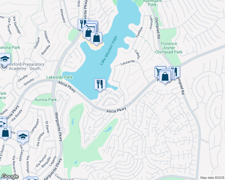 map of restaurants, bars, coffee shops, grocery stores, and more near 27927 Trocadero in Mission Viejo