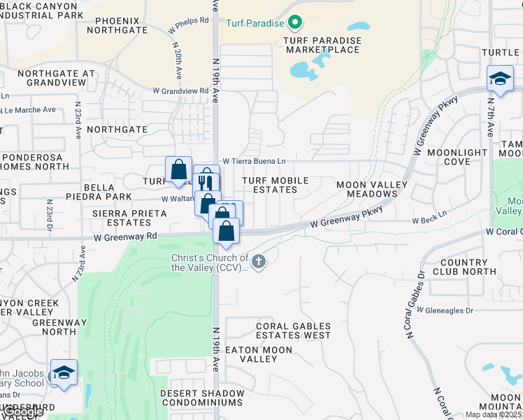 map of restaurants, bars, coffee shops, grocery stores, and more near 15430 North 17th Drive in Phoenix