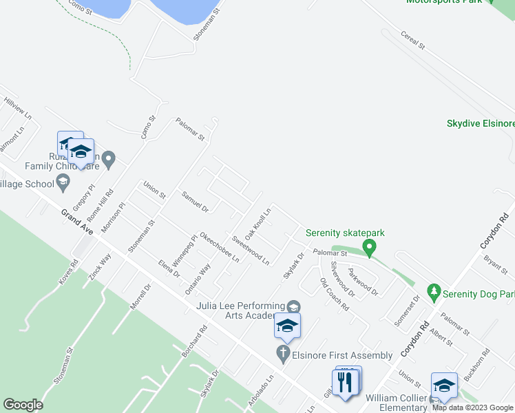 map of restaurants, bars, coffee shops, grocery stores, and more near 32390 Ontario Way in Lake Elsinore