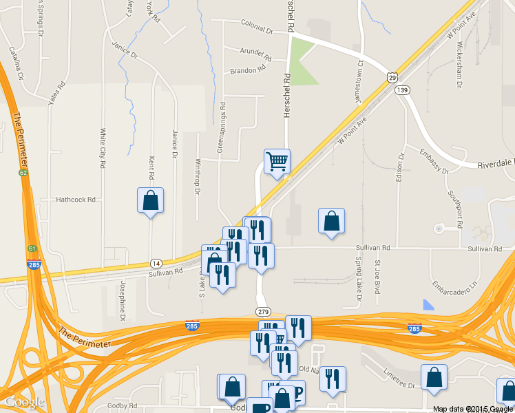 map of restaurants, bars, coffee shops, grocery stores, and more near 2546-2630 Roosevelt Highway in College Park