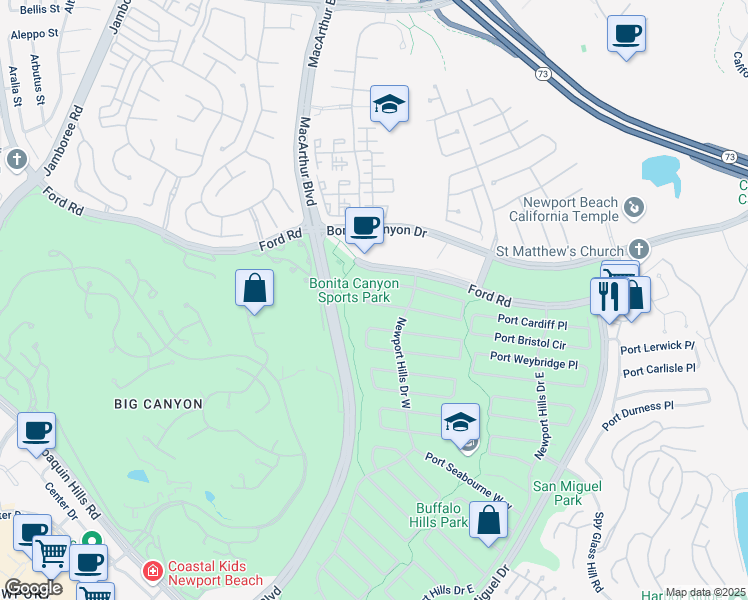 map of restaurants, bars, coffee shops, grocery stores, and more near 1700 Port Abbey Place in Newport Beach
