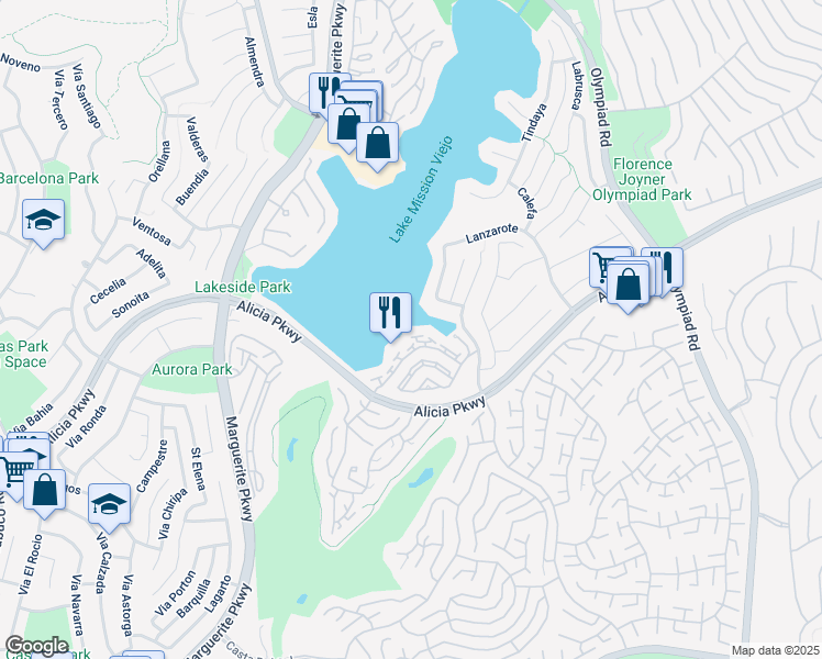 map of restaurants, bars, coffee shops, grocery stores, and more near 27893 Trocadero in Mission Viejo