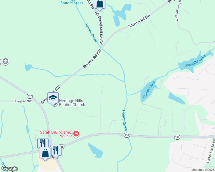 map of restaurants, bars, coffee shops, grocery stores, and more near 2524 Chimney Ridge Drive Southwest in Conyers