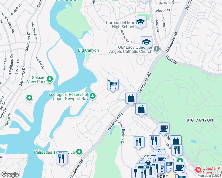 map of restaurants, bars, coffee shops, grocery stores, and more near 4200 Park Newport in Newport Beach