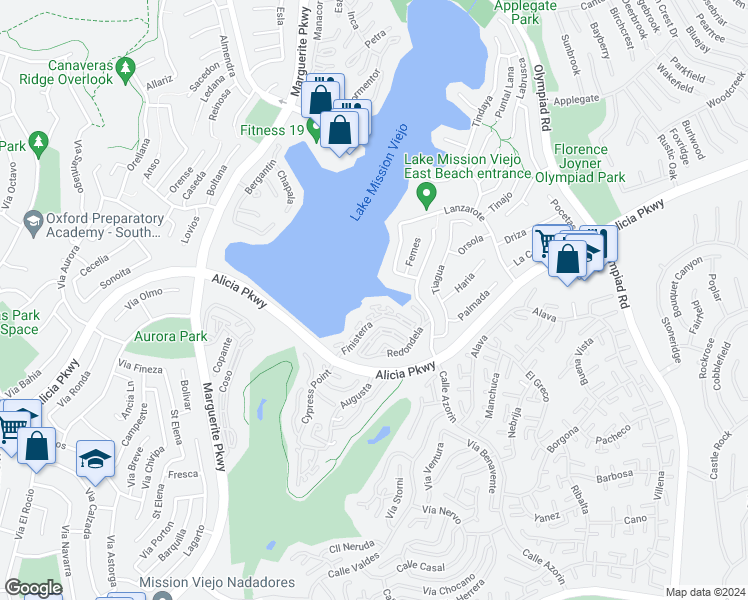 map of restaurants, bars, coffee shops, grocery stores, and more near 27927 Trocadero in Mission Viejo