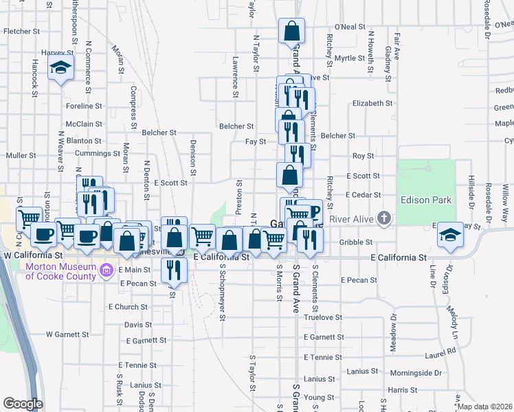 map of restaurants, bars, coffee shops, grocery stores, and more near 328 North Taylor Street in Gainesville