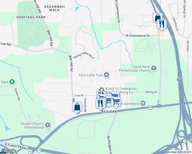 map of restaurants, bars, coffee shops, grocery stores, and more near 4725 Shoshonee Trail in Atlanta