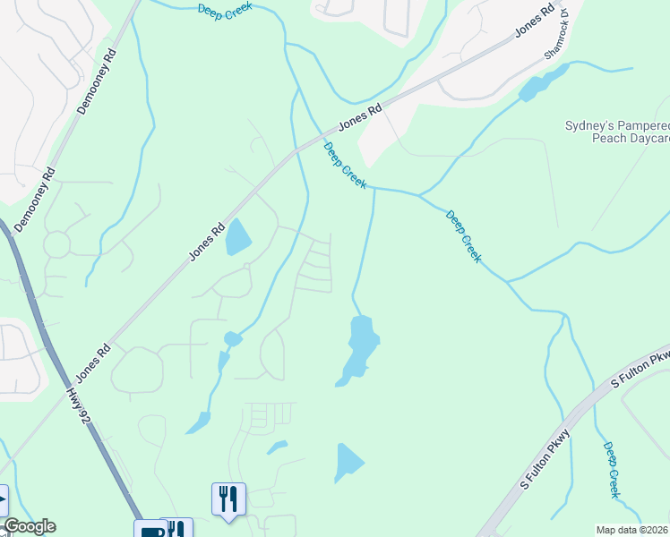 map of restaurants, bars, coffee shops, grocery stores, and more near 6830 Derby Avenue in Fairburn