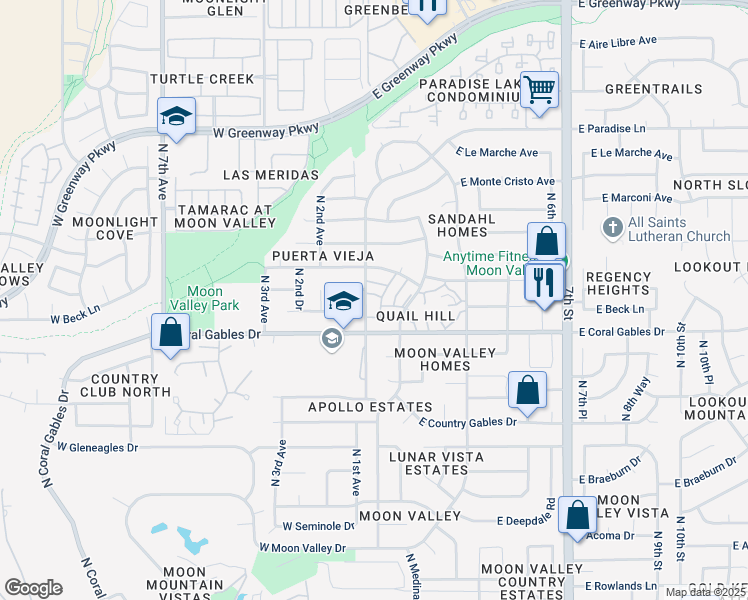 map of restaurants, bars, coffee shops, grocery stores, and more near 15423 North Central Avenue in Phoenix