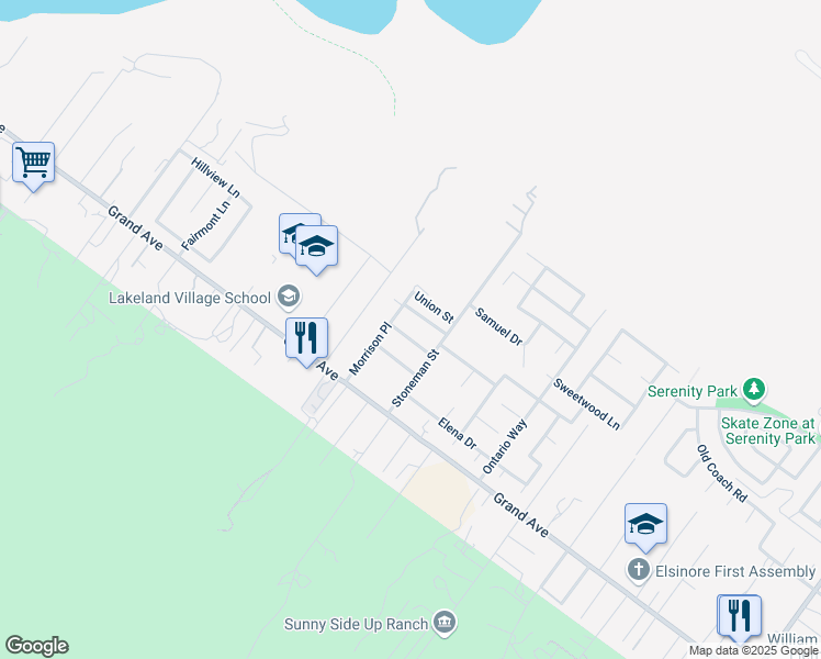 map of restaurants, bars, coffee shops, grocery stores, and more near 19018 Tule Way in Lake Elsinore