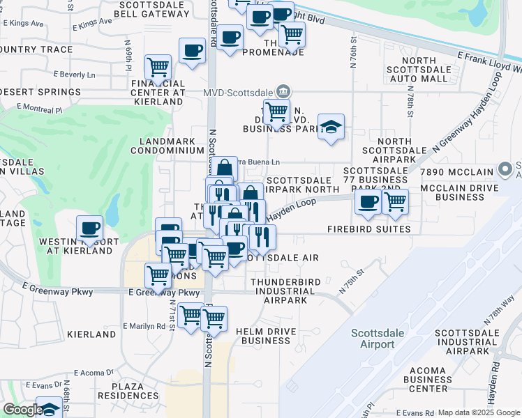 map of restaurants, bars, coffee shops, grocery stores, and more near 15446 North Dial Boulevard in Scottsdale
