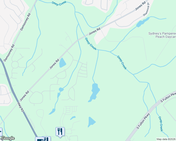 map of restaurants, bars, coffee shops, grocery stores, and more near 6733 Lake Erie Lane in Fairburn