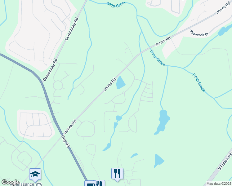 map of restaurants, bars, coffee shops, grocery stores, and more near 419 Berkshire Place in Fairburn