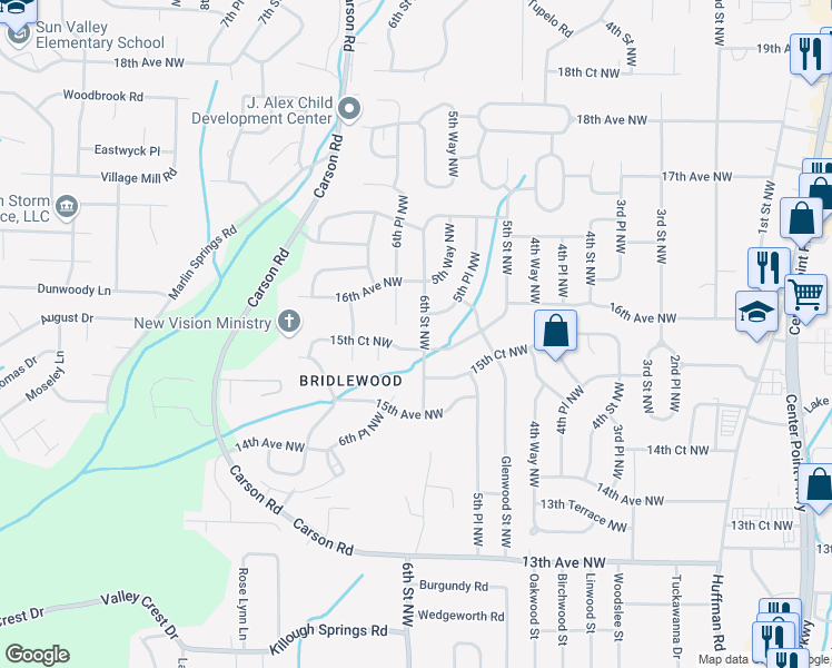map of restaurants, bars, coffee shops, grocery stores, and more near 1604 6th Street Northwest in Center Point