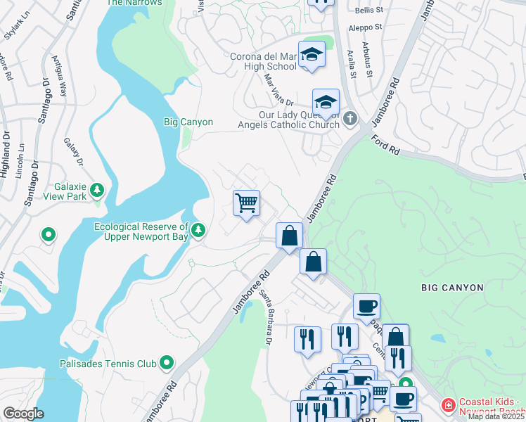 map of restaurants, bars, coffee shops, grocery stores, and more near 4 Park Newport in Newport Beach