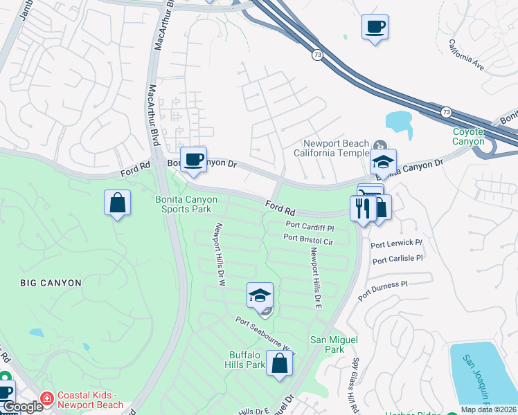 map of restaurants, bars, coffee shops, grocery stores, and more near 1842 Port Sheffield Place in Newport Beach