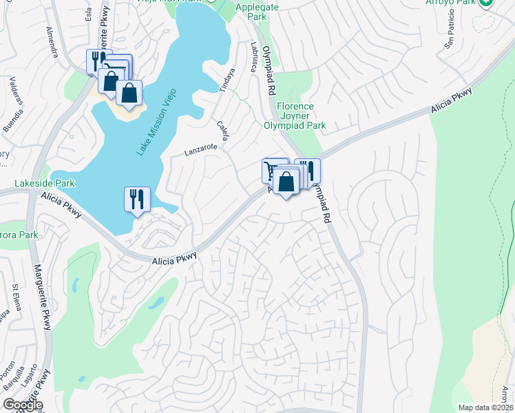 map of restaurants, bars, coffee shops, grocery stores, and more near 28251 Alava in Mission Viejo