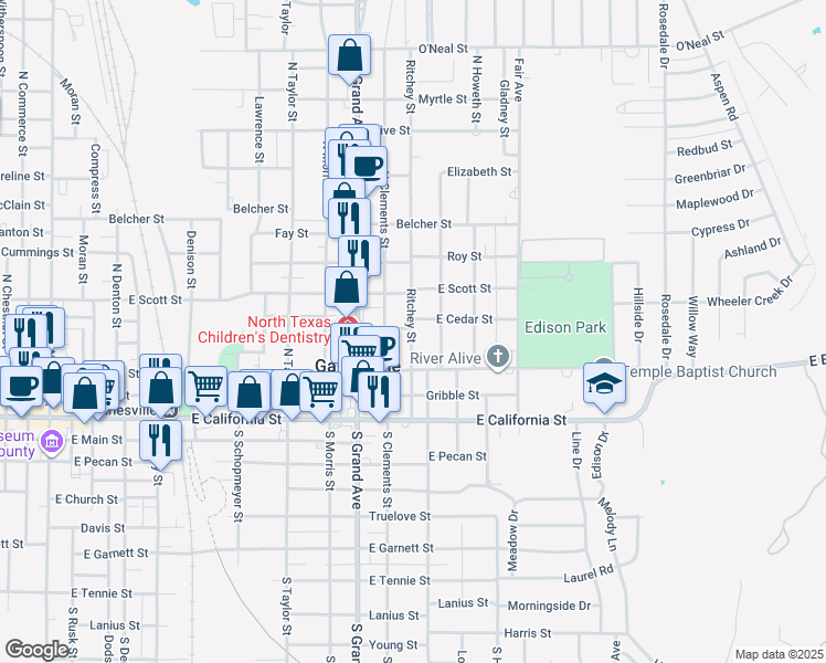 map of restaurants, bars, coffee shops, grocery stores, and more near 334 Ritchey Street in Gainesville
