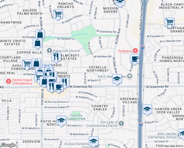 map of restaurants, bars, coffee shops, grocery stores, and more near 3101 West Betty Elyse Lane in Phoenix