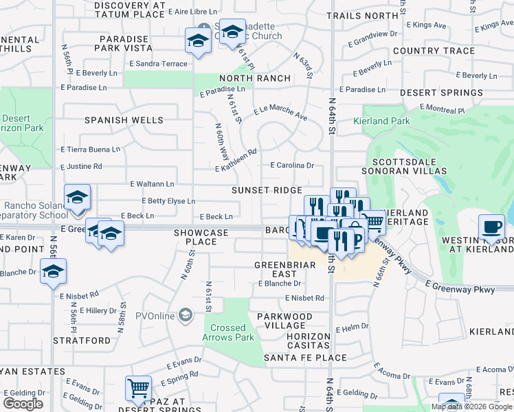 map of restaurants, bars, coffee shops, grocery stores, and more near 15434 North 62nd Street in Scottsdale