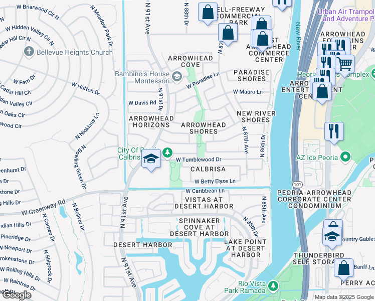 map of restaurants, bars, coffee shops, grocery stores, and more near 8928 W Tierra Buena Ln in Peoria