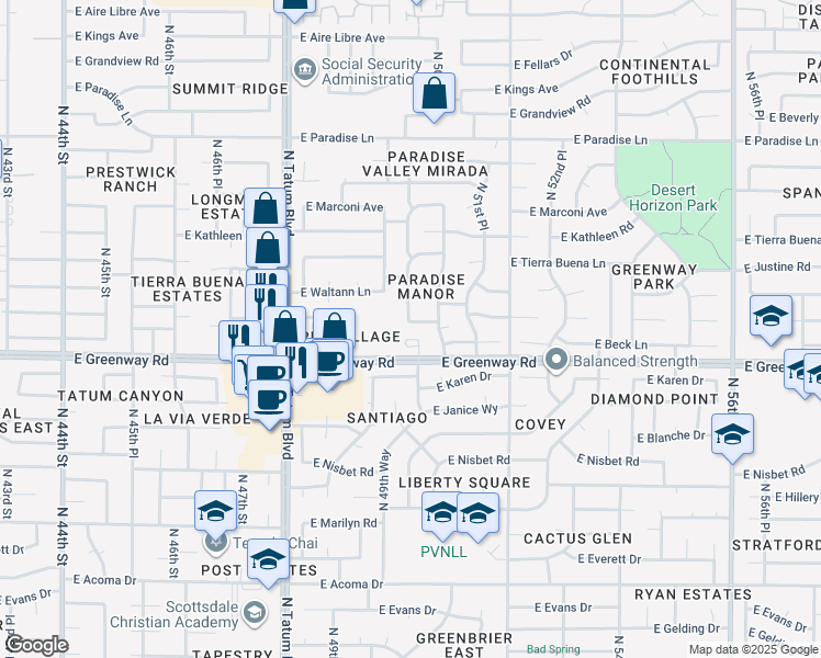 map of restaurants, bars, coffee shops, grocery stores, and more near in Phoenix