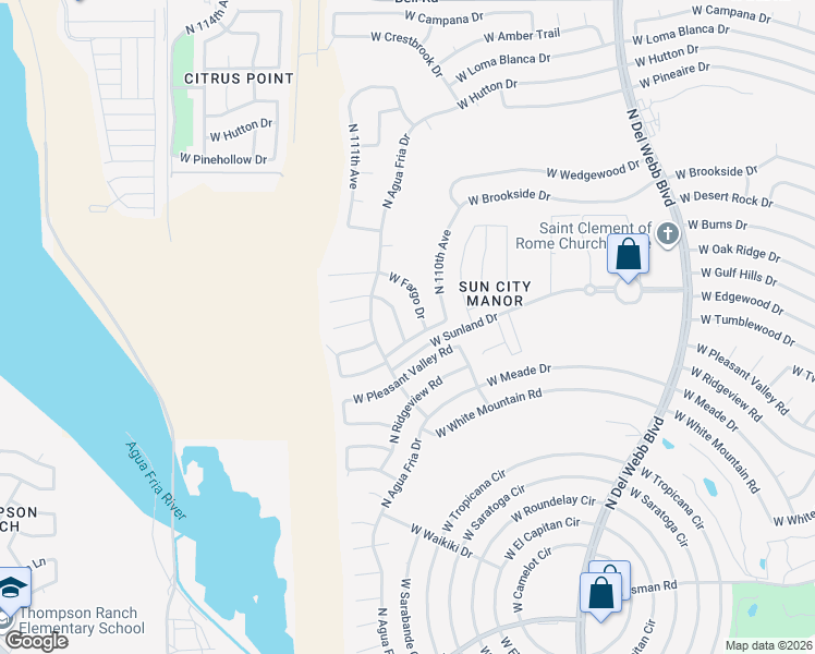 map of restaurants, bars, coffee shops, grocery stores, and more near 11036 West Oak Ridge Road in Sun City
