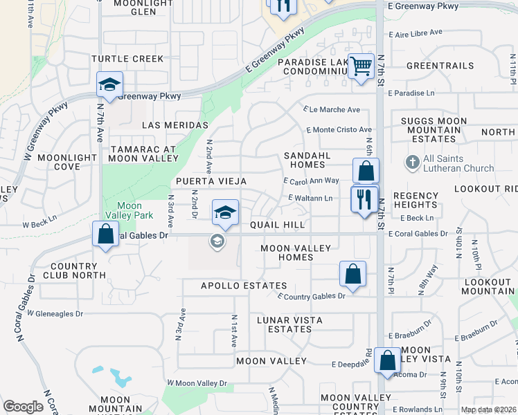 map of restaurants, bars, coffee shops, grocery stores, and more near 15438 North Hana Maui Drive in Phoenix
