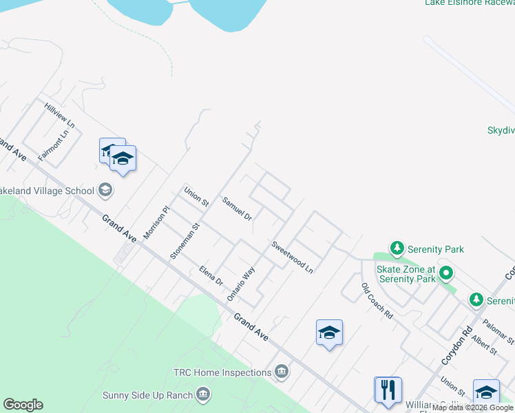 map of restaurants, bars, coffee shops, grocery stores, and more near 32440 Samuel Drive in Lake Elsinore