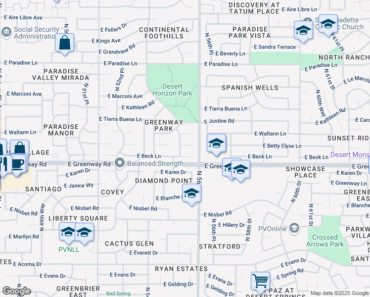 map of restaurants, bars, coffee shops, grocery stores, and more near 5507 East Terry Drive in Scottsdale