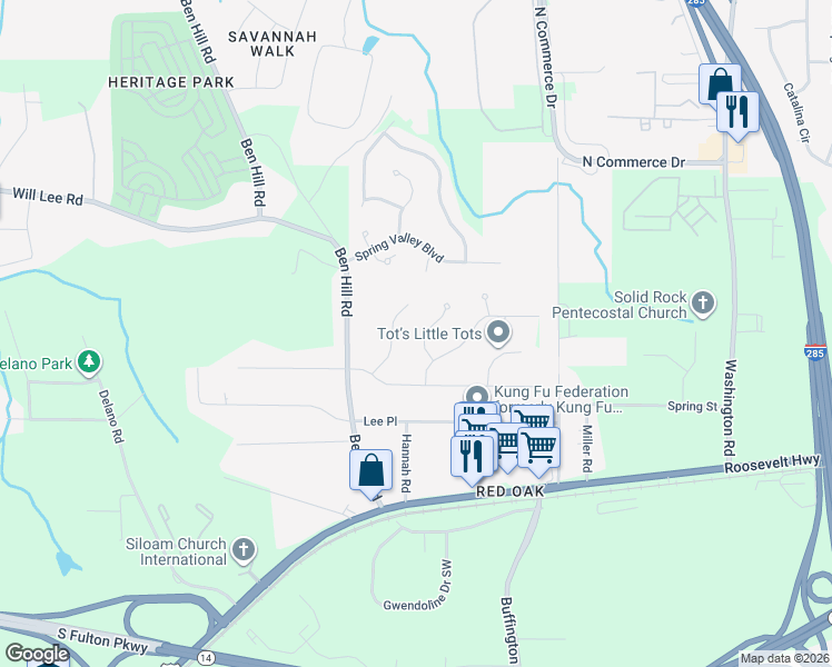 map of restaurants, bars, coffee shops, grocery stores, and more near 4715 Navaho Circle in College Park