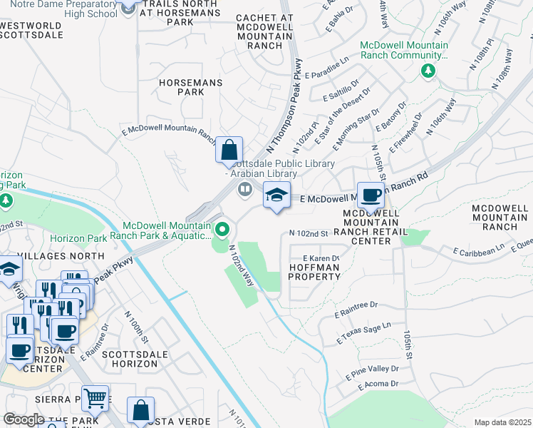 map of restaurants, bars, coffee shops, grocery stores, and more near 10203 East McDowell Mountain Ranch Road in Scottsdale