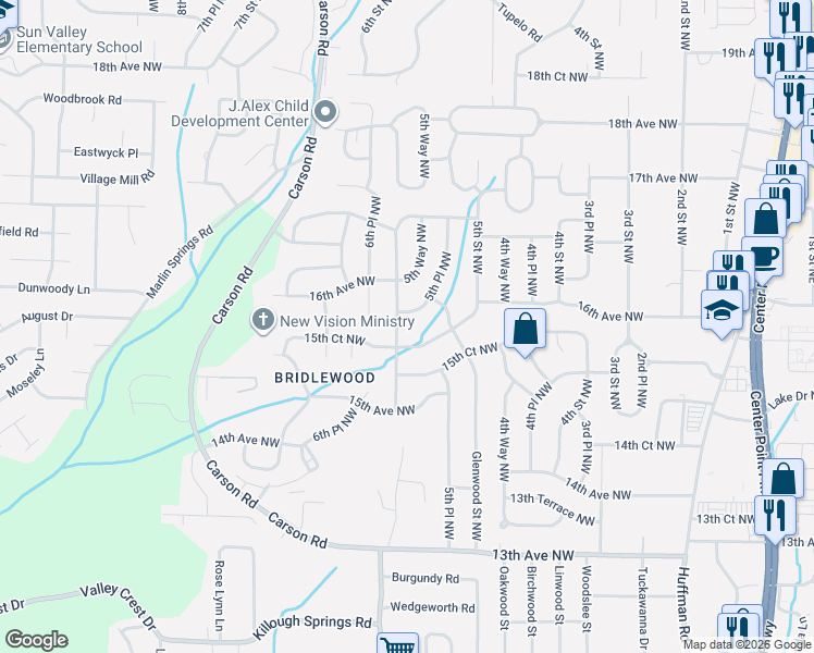 map of restaurants, bars, coffee shops, grocery stores, and more near 1604 6th Street Northwest in Center Point