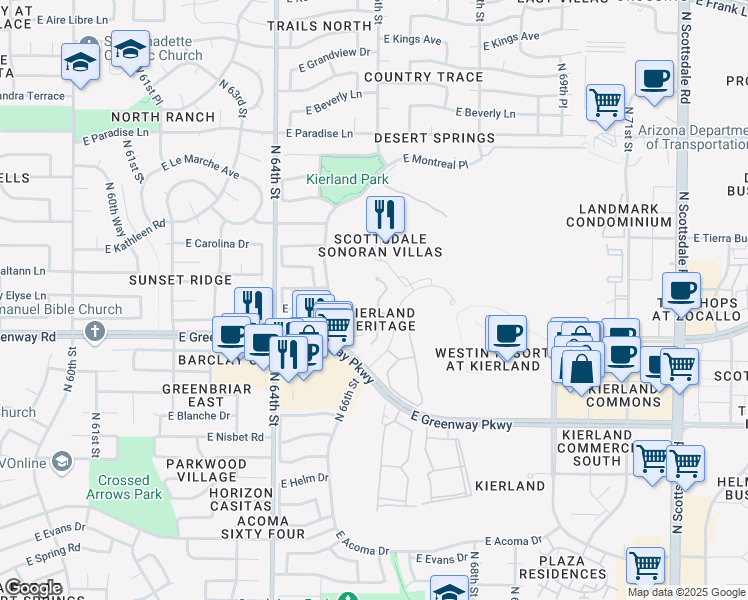 map of restaurants, bars, coffee shops, grocery stores, and more near 15240 North Clubgate Drive in Scottsdale