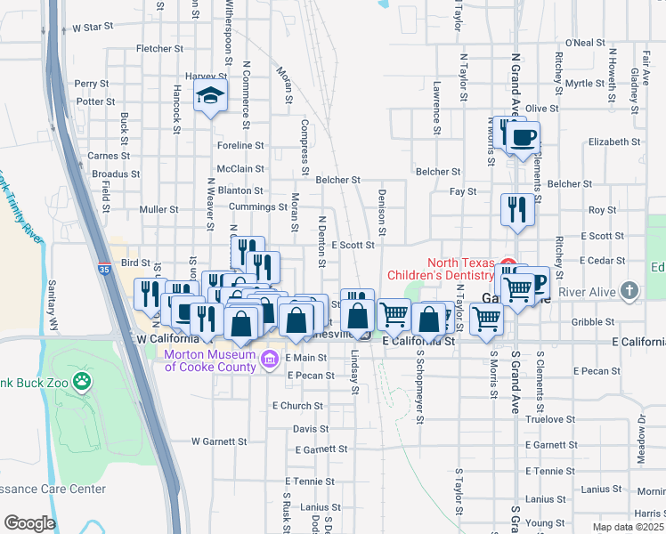 map of restaurants, bars, coffee shops, grocery stores, and more near 312 Jefferson Street in Gainesville