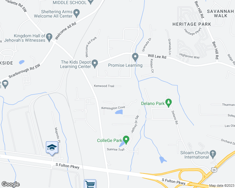 map of restaurants, bars, coffee shops, grocery stores, and more near 4700 Welcome All Terrace in College Park