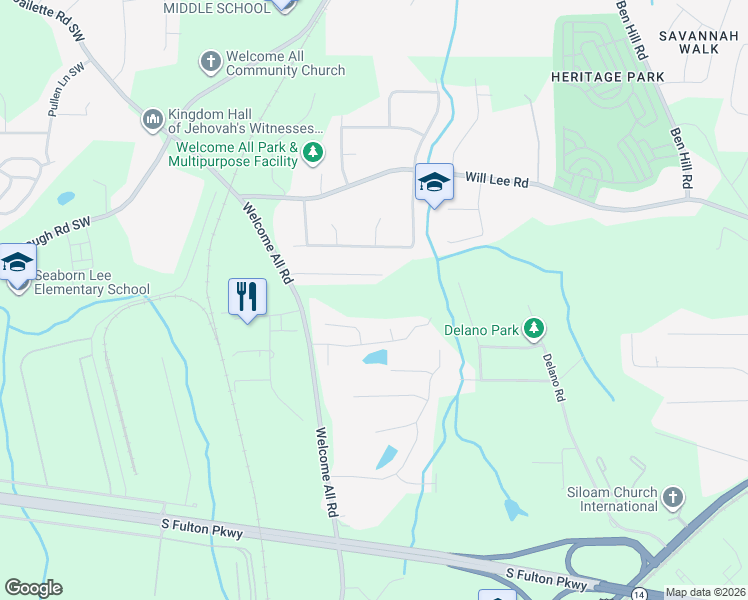 map of restaurants, bars, coffee shops, grocery stores, and more near 4700 Welcome All Terrace in College Park