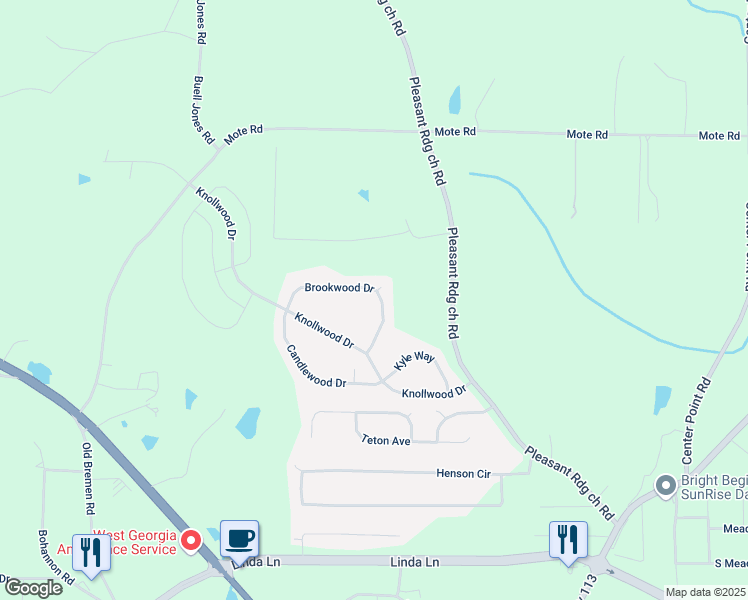 map of restaurants, bars, coffee shops, grocery stores, and more near 125 Brookwood Drive in Carrollton