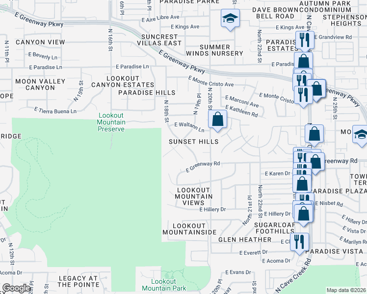 map of restaurants, bars, coffee shops, grocery stores, and more near 1901 East Beck Lane in Phoenix