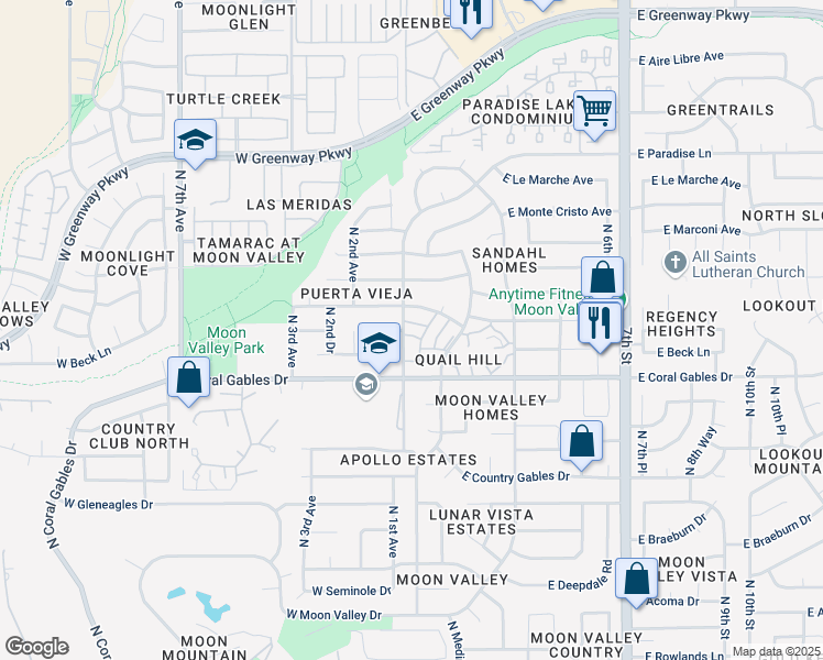 map of restaurants, bars, coffee shops, grocery stores, and more near 15423 North Central Avenue in Phoenix