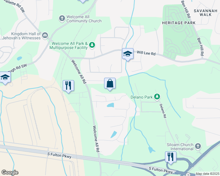map of restaurants, bars, coffee shops, grocery stores, and more near 4700 Welcome All Road in College Park