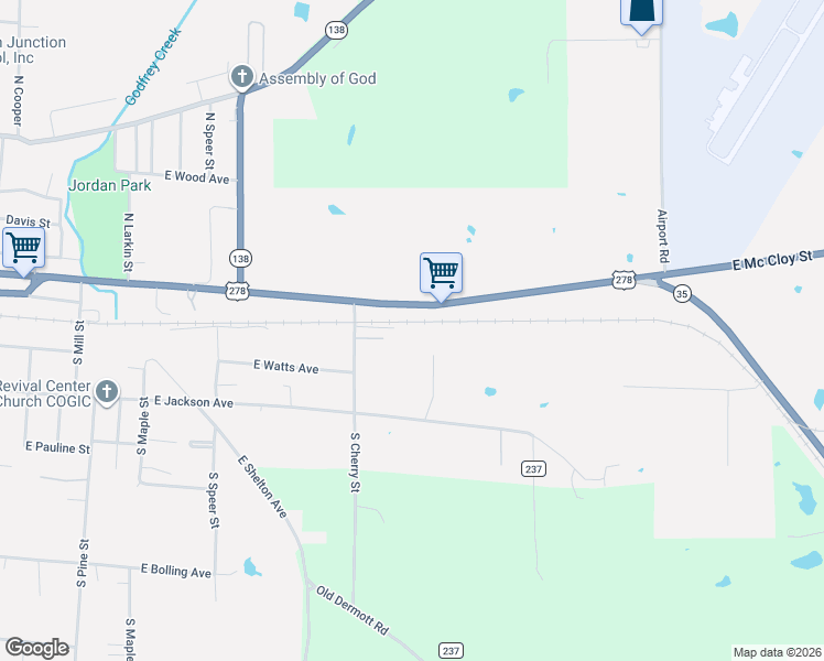 map of restaurants, bars, coffee shops, grocery stores, and more near 199 Downing Drive in Monticello