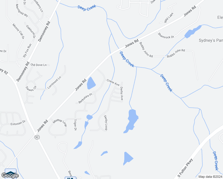 map of restaurants, bars, coffee shops, grocery stores, and more near 4535 Derby Loop in Fairburn