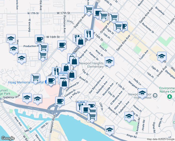 map of restaurants, bars, coffee shops, grocery stores, and more near 508 Westminster Avenue in Newport Beach
