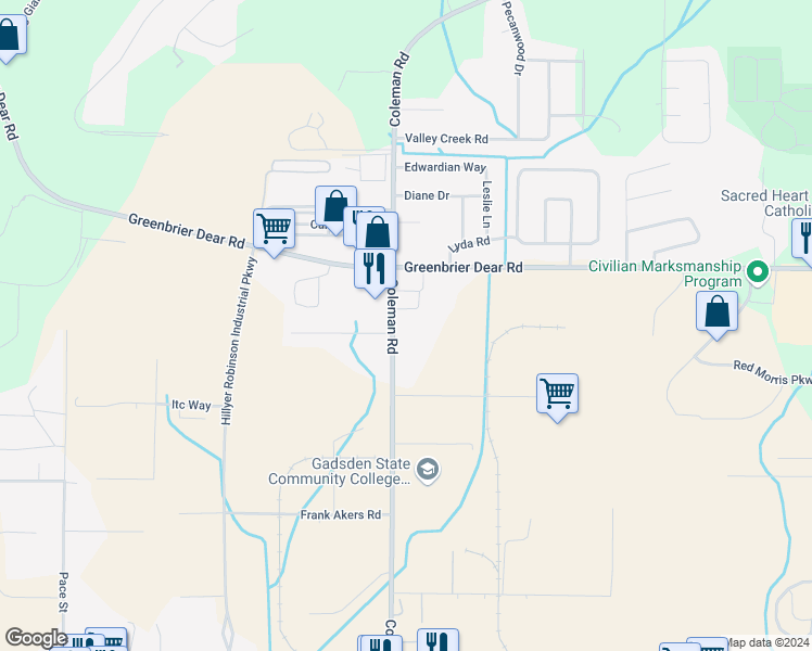 map of restaurants, bars, coffee shops, grocery stores, and more near 2007 Coleman Road in Anniston