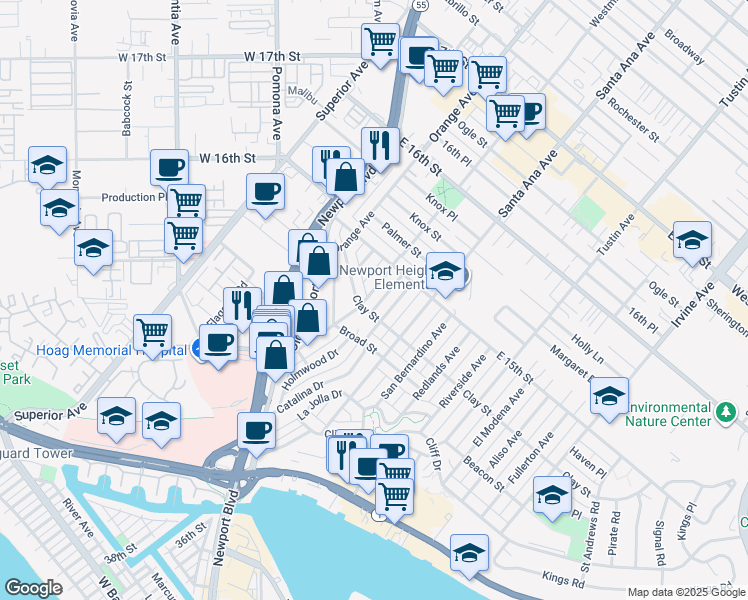 map of restaurants, bars, coffee shops, grocery stores, and more near 508 Westminster Avenue in Newport Beach