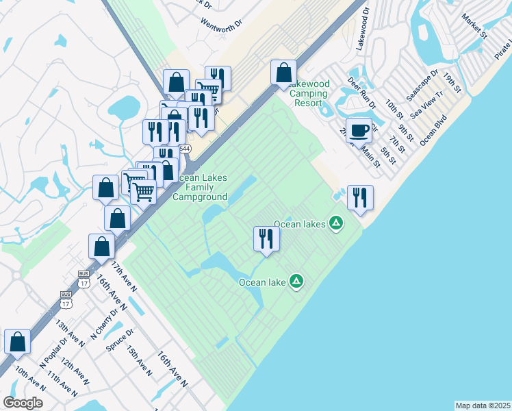 map of restaurants, bars, coffee shops, grocery stores, and more near 24 Sea Urchin Drive in Myrtle Beach