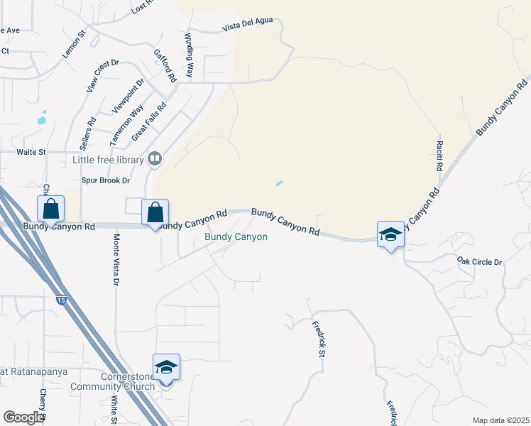 map of restaurants, bars, coffee shops, grocery stores, and more near Bundy Canyon Road in Wildomar